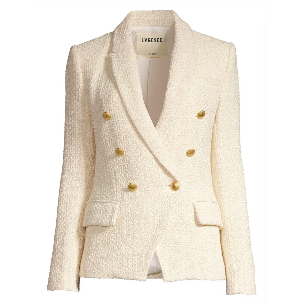 L'AGENCE Kenzie Tweed Double Breasted Blazer Ivory Gold Buttons NWT size 8